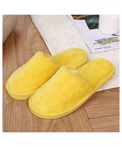 House Slippers for Women Men Medium Width Winter Couples Warm Shoes Plush Soft Pull On Stretch Winter Slippers E-yellow $12.7...