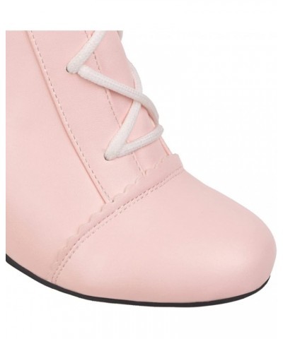 Womens Cute Bowtie Booties Lolita Boot Girls Comfort Block Heel Lace-up Dress Shoes Round Toe Zipper Mid Calf Boots Pink $28....