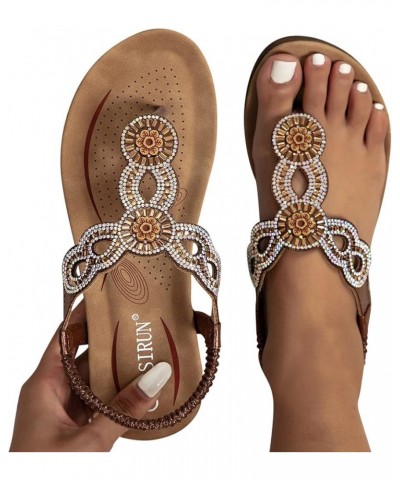 Women's Thong Sandal Platform Straps Cute Summer Beach Dress 2024 Open Toe Bling Rhinestone Roman Casual Wedding Shoes Brown ...