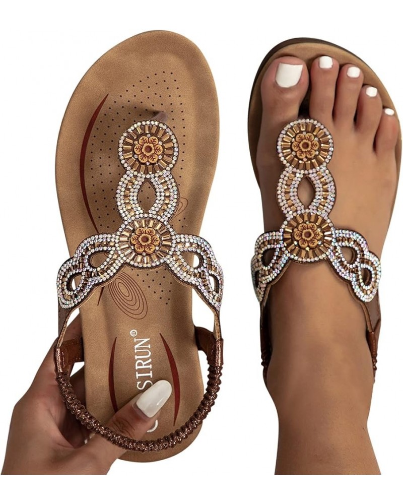 Women's Thong Sandal Platform Straps Cute Summer Beach Dress 2024 Open Toe Bling Rhinestone Roman Casual Wedding Shoes Brown ...