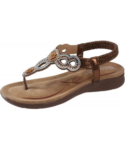 Women's Thong Sandal Platform Straps Cute Summer Beach Dress 2024 Open Toe Bling Rhinestone Roman Casual Wedding Shoes Brown ...