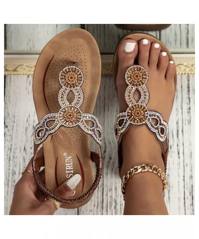 Women's Thong Sandal Platform Straps Cute Summer Beach Dress 2024 Open Toe Bling Rhinestone Roman Casual Wedding Shoes Brown ...