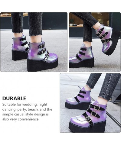 Gothic boots with platform and womens round heel buckles Thick thick- heeled combat boots for women Purple $25.19 Boots