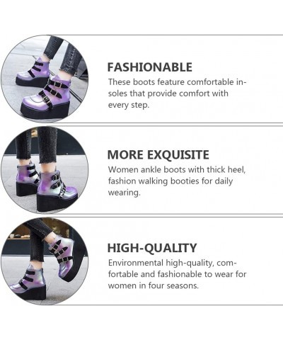 Gothic boots with platform and womens round heel buckles Thick thick- heeled combat boots for women Purple $25.19 Boots