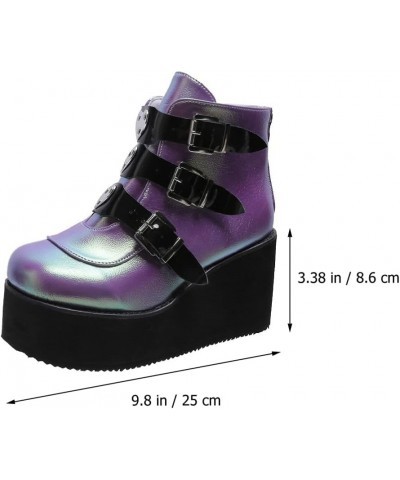 Gothic boots with platform and womens round heel buckles Thick thick- heeled combat boots for women Purple $25.19 Boots