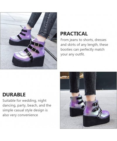 Gothic boots with platform and womens round heel buckles Thick thick- heeled combat boots for women Purple $25.19 Boots