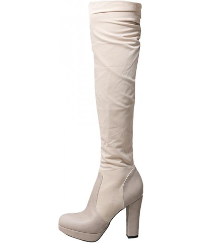 Womens Boots Over The Knee Heels Long Boots 2023 New Long Tube Shoes Women's Elastic Frosted Water Platform High Heel Beige $...