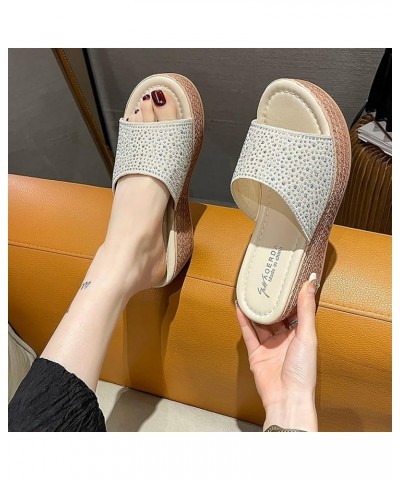 Womens Sandal Slippers Size 6 Women's Fashion Solid See Through Thick Bottom Sandals Slippers Flat Shoes Rhinestone Sandals (...