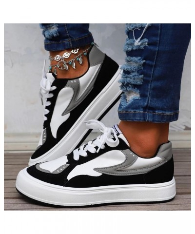 Womens Shoes Dressy Casual 2023 Platform Soft Walking Colorblock Lace Up Front Skate Shoes Lightweight Running Shoe Black $18...