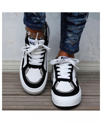 Womens Shoes Dressy Casual 2023 Platform Soft Walking Colorblock Lace Up Front Skate Shoes Lightweight Running Shoe Black $18...