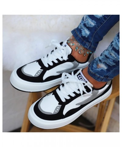 Womens Shoes Dressy Casual 2023 Platform Soft Walking Colorblock Lace Up Front Skate Shoes Lightweight Running Shoe Black $18...