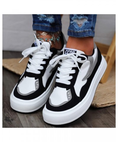 Womens Shoes Dressy Casual 2023 Platform Soft Walking Colorblock Lace Up Front Skate Shoes Lightweight Running Shoe Black $18...