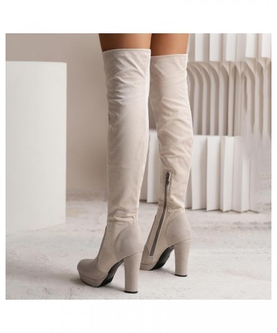 Womens Boots Over The Knee Heels Long Boots 2023 New Long Tube Shoes Women's Elastic Frosted Water Platform High Heel Beige $...