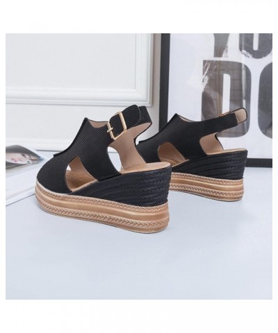 2021 Sandals Women Wedges Shoes High Heels Sandals Summer Women Shoes Platform Pink 7.5 Black $39.58 Sandals