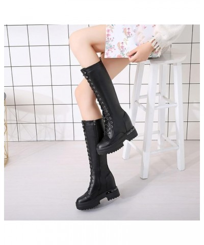 Women's Trendy Mid-calf High Boots Autumn Winter Stylish Front Lace-up Non-slip Mid Chunky Block Heels Round Toe Ladies Outdo...