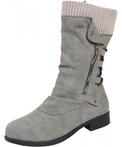 Fall Bo_oties for Women 2023 Low He_el Biker bo_ots Mid_Calf Motorcycle Fashion Combat Riding an_kle bo_oties Grey $22.70 Boots