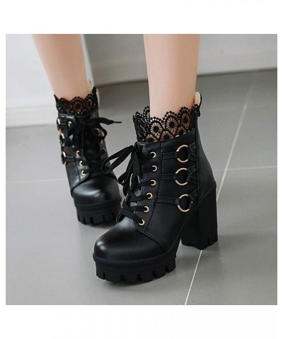 Cowboy Boots for Women,Womens Ankle Booties Fuzzy Lace Up Platform Chunky Heel Fashion Winter Warm Western Boots Black $27.21...