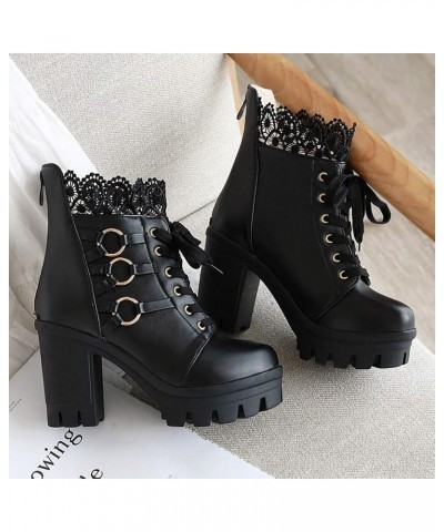 Cowboy Boots for Women,Womens Ankle Booties Fuzzy Lace Up Platform Chunky Heel Fashion Winter Warm Western Boots Black $27.21...