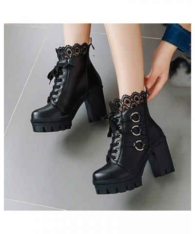 Cowboy Boots for Women,Womens Ankle Booties Fuzzy Lace Up Platform Chunky Heel Fashion Winter Warm Western Boots Black $27.21...