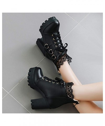 Cowboy Boots for Women,Womens Ankle Booties Fuzzy Lace Up Platform Chunky Heel Fashion Winter Warm Western Boots Black $27.21...