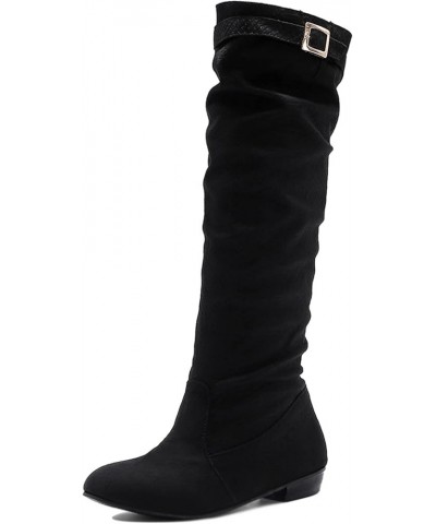 Women Low Heel Mid Calf Boots Block Heel Slouch Boots Slip On Round Toe Casual Boots, Size 3-10.5 Black $32.55 Boots