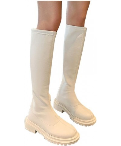 Pirate Boots for Women Round Toe Back Zipper Chunky Heel Fashion Knee High Boots Pumps Dressy Casual Western Boots White $19....