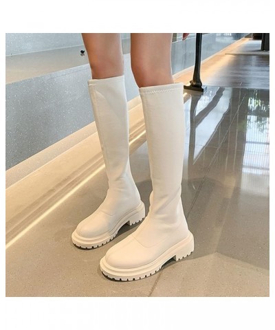 Pirate Boots for Women Round Toe Back Zipper Chunky Heel Fashion Knee High Boots Pumps Dressy Casual Western Boots White $19....