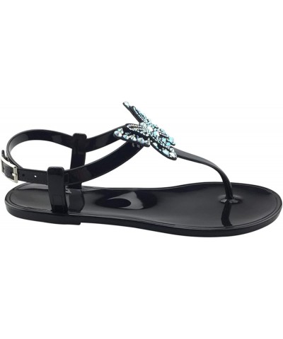 Women's Flat Sandals Sandals Women's Casual Shoes Toe Strap Buckle Fashion Rhinestone Round Women's Sandals 10 Black $10.98 S...