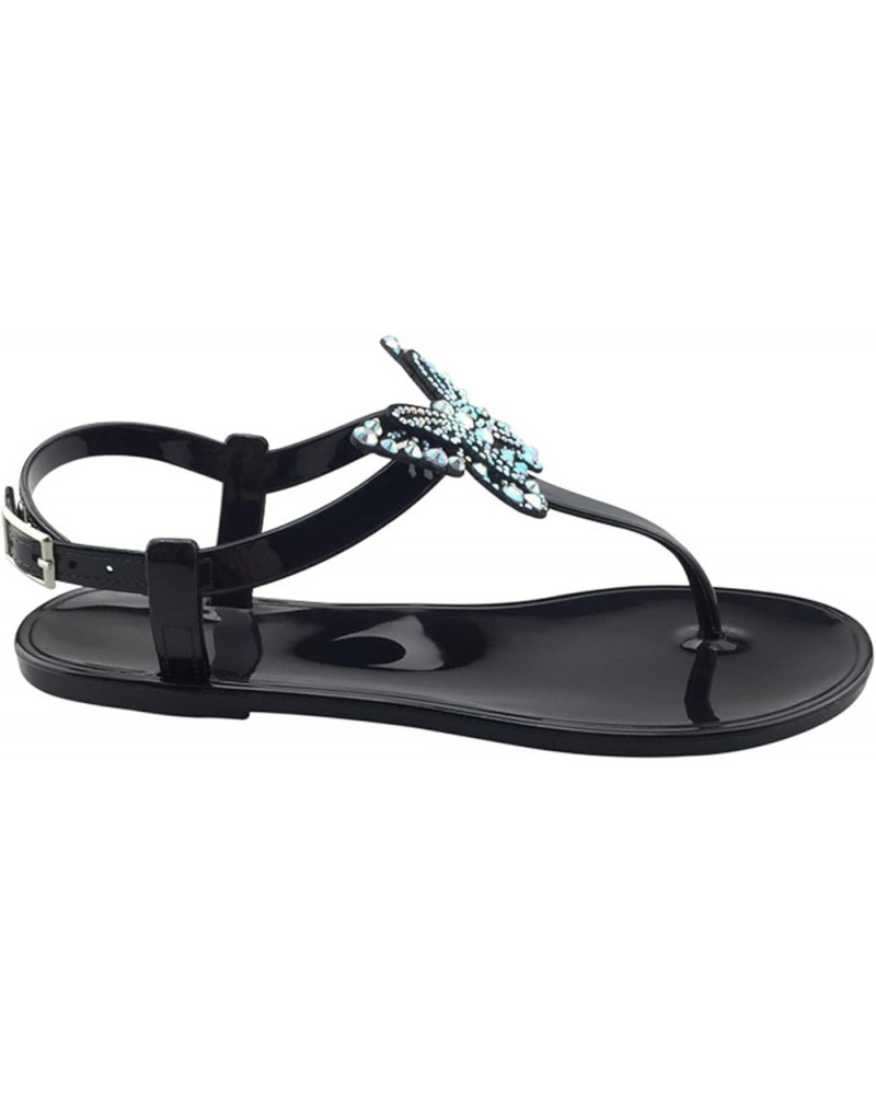 Women's Flat Sandals Sandals Women's Casual Shoes Toe Strap Buckle Fashion Rhinestone Round Women's Sandals 10 Black $10.98 S...