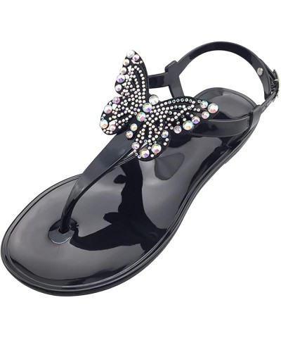 Women's Flat Sandals Sandals Women's Casual Shoes Toe Strap Buckle Fashion Rhinestone Round Women's Sandals 10 Black $10.98 S...