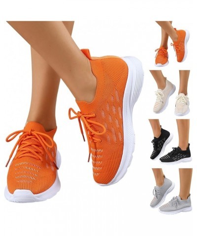 Fashion Spring and Summer Women Sports Shoes Flat Bottom Lightweight Fly Woven Mesh Breathable Embroidered Stripes Lace Up Co...