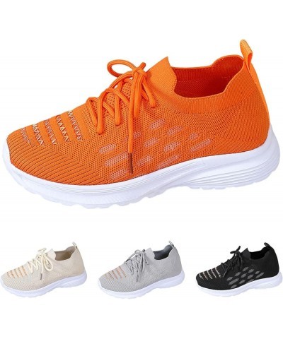 Fashion Spring and Summer Women Sports Shoes Flat Bottom Lightweight Fly Woven Mesh Breathable Embroidered Stripes Lace Up Co...