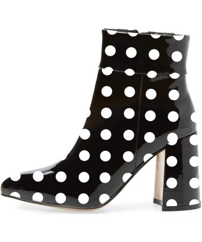 Women Pointed Toe Block High Heel Ankle Boots Glossy Patent Leather Party Dress Booties Size 4-15 US Black Polka Dots $39.19 ...