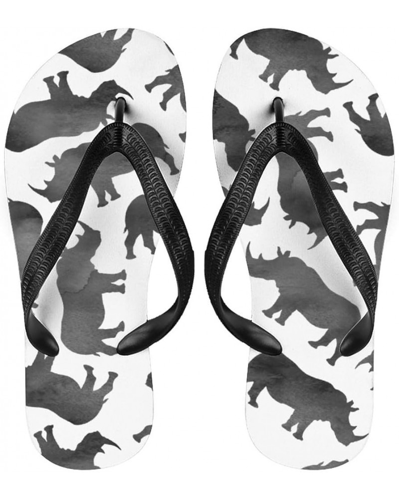 Watercolor Rhinos Flip Flops for Women Men Casual Comfortable Beach Thong Style $20.99 Sandals