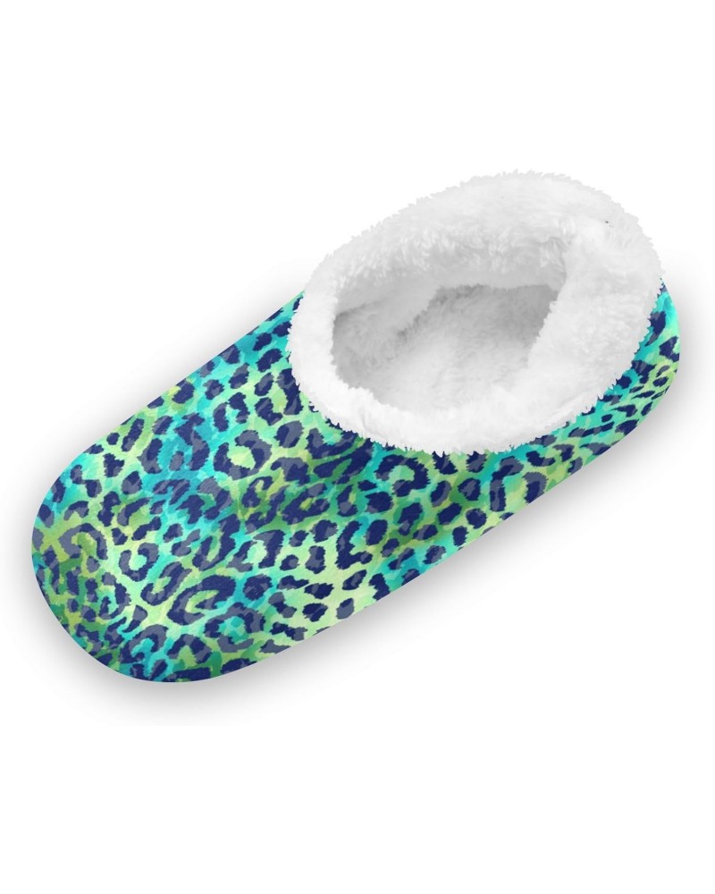 Green Blue Leopard Animal Kids Boys Girls House Slippers Socks Spa Travel Home Shoes Non Slip Warm Soft Winter Fuzzy Shoes In...