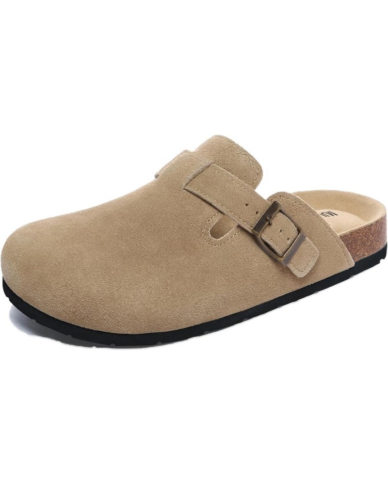 Women's Suede Clogs Soft Cork Footbed Leather Mules Comfort Potato Shoes with Arch Support Home Clog Casual Outdoor Taupe $20...