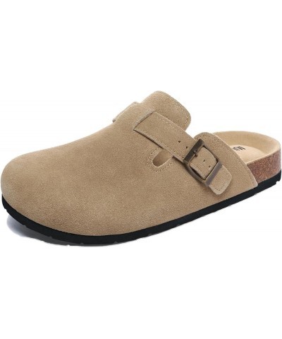 Women's Suede Clogs Soft Cork Footbed Leather Mules Comfort Potato Shoes with Arch Support Home Clog Casual Outdoor Taupe $20...