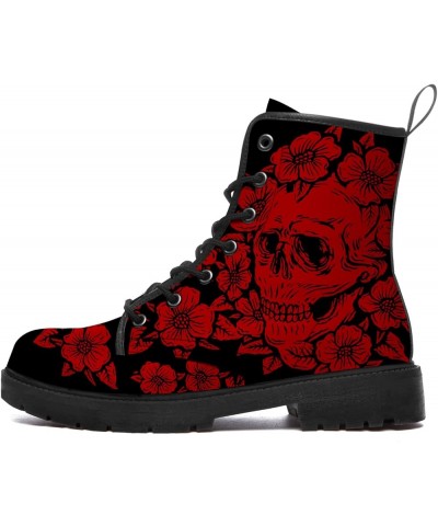 Skull Boots Womens Mens Combat Boots Anti-Slip Vegan Leather Work Ankle Booties Waterproof Shoes Gifts for Men Women Dark Red...