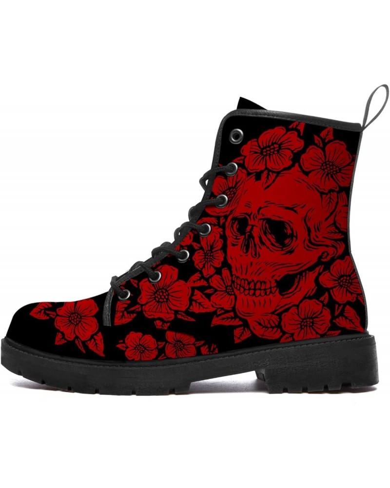 Skull Boots Womens Mens Combat Boots Anti-Slip Vegan Leather Work Ankle Booties Waterproof Shoes Gifts for Men Women Dark Red...