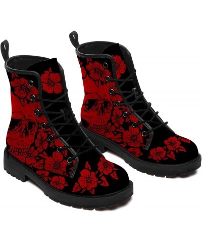 Skull Boots Womens Mens Combat Boots Anti-Slip Vegan Leather Work Ankle Booties Waterproof Shoes Gifts for Men Women Dark Red...