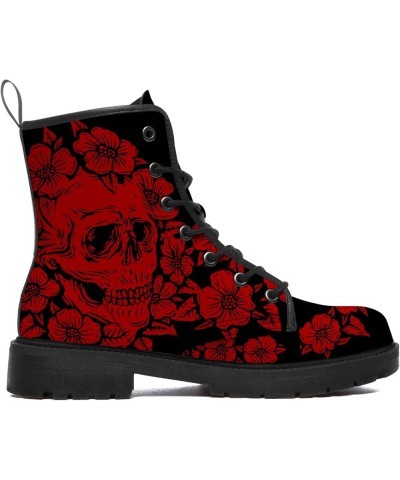 Skull Boots Womens Mens Combat Boots Anti-Slip Vegan Leather Work Ankle Booties Waterproof Shoes Gifts for Men Women Dark Red...