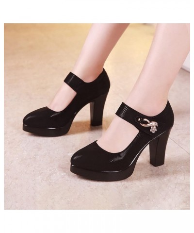 Women's Closed-Toe Mary Janes Vintage Chunky High Heel Pumps Strap Buckle Platform Dress Shoes Black $30.79 Pumps