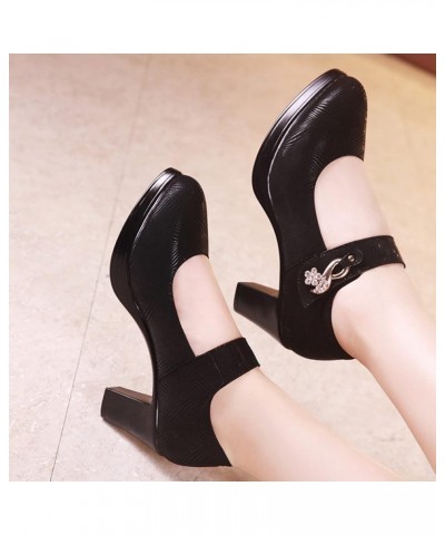 Women's Closed-Toe Mary Janes Vintage Chunky High Heel Pumps Strap Buckle Platform Dress Shoes Black $30.79 Pumps