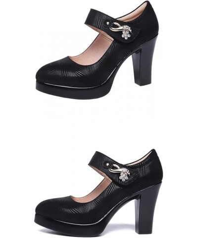 Women's Closed-Toe Mary Janes Vintage Chunky High Heel Pumps Strap Buckle Platform Dress Shoes Black $30.79 Pumps