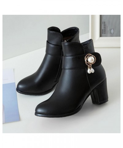 Women Block Heel Ankle Boots, Dress Booties Round Toe Mid Heel Short Boots Zip Beaded, Size 2-10 Black $29.29 Boots