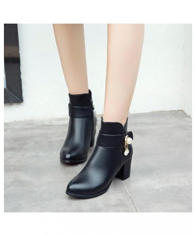 Women Block Heel Ankle Boots, Dress Booties Round Toe Mid Heel Short Boots Zip Beaded, Size 2-10 Black $29.29 Boots