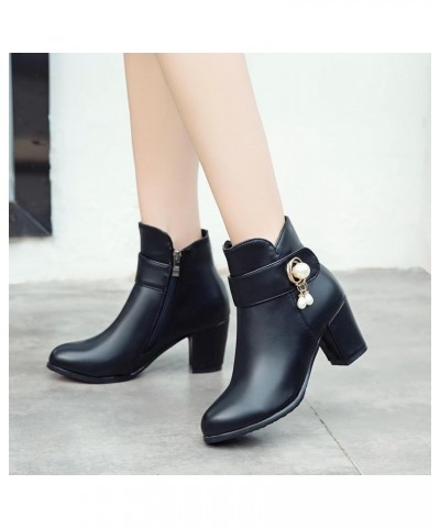 Women Block Heel Ankle Boots, Dress Booties Round Toe Mid Heel Short Boots Zip Beaded, Size 2-10 Black $29.29 Boots