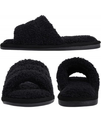 Terry Cloth Open Toe Slippers for Women Memory Foam Slip On House Slippers Fuzzy Black $12.87 Slippers