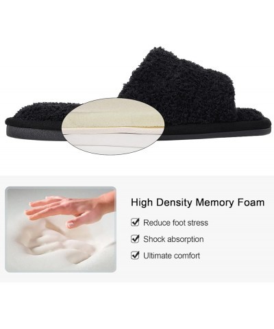 Terry Cloth Open Toe Slippers for Women Memory Foam Slip On House Slippers Fuzzy Black $12.87 Slippers