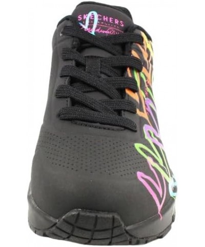 Women's Low Sneaker Black and Multi Heart Print Duraleather Bla $58.00 Fashion Sneakers